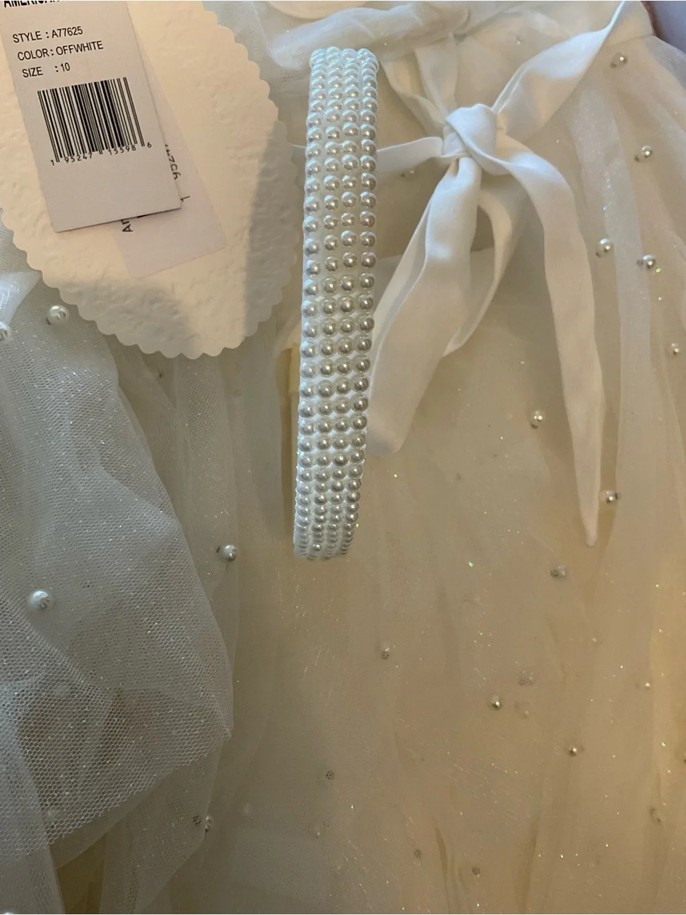American Princess Ivory Pearl-Trim Tulle Formal Dress
